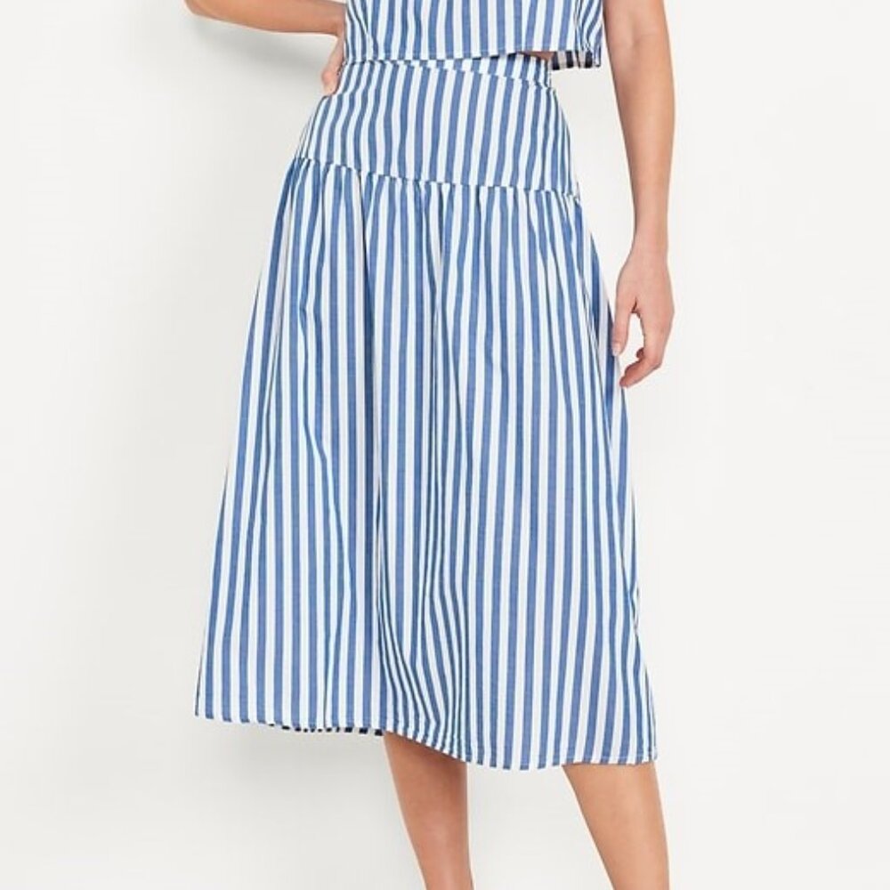 Dropped-Waist Midi Skirt Color: chambray/blue stripe SIZE 2X - Picture 5 of 8